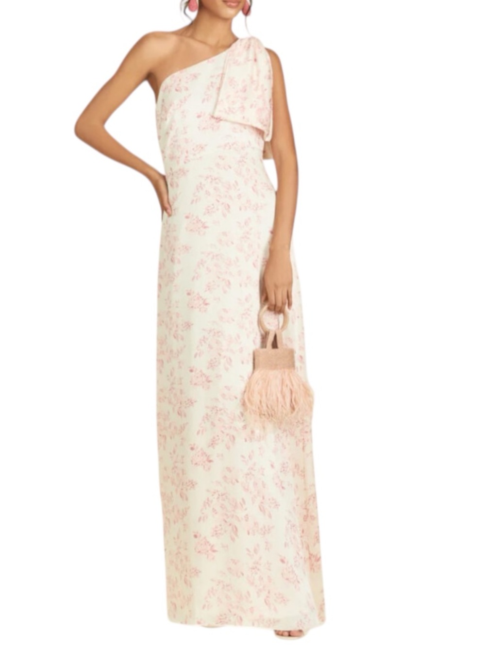 NWT SACHIN + BABI Cream Floral Sleeveless One Shoulder Bow Dress Gown Size 2